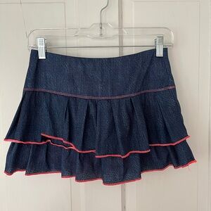 Athletic Skort Denim Look Ruffle with Pink Trim